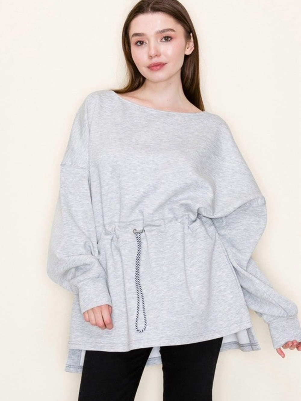 Light Gray Drawstring Waist Pullover